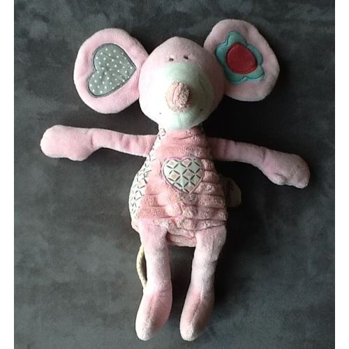 Souris Bengy Doudou Rose Coeur Peluche De 22 Cm