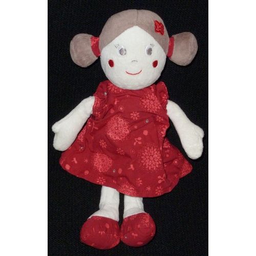 Doudou Peluche Poupée Fille Fillette Sucre D'orge Marron Rouge Bordeaux Beige /Crème /Écru Fleurs 26 Cm