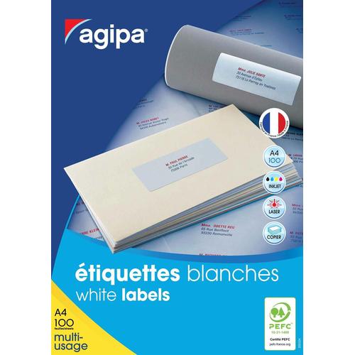 Agipa Lot De 5 Boîtes 300 Étiquettes ( Sur 100f A4) Multi-Usage 210 X 99 Mm Blanc