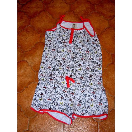 Combinaison Short De Nuit Sans Manche Blanche Et Rouge Avec Motifs Animaux : Lapins, Daims, Écureuils Et Renard H&m Taille 10 Ans