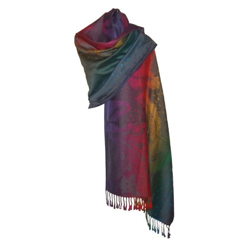 Etole Écharpe Pashmina Et Soie - Motifs Plumes De Paon