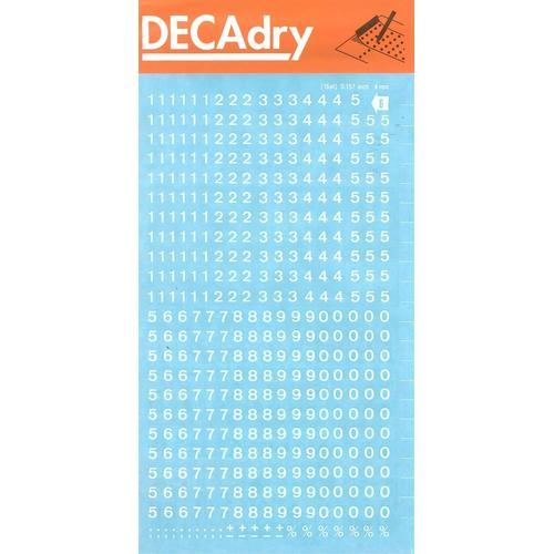 Decadry Chiffres Transfert Blancs 4mm - 1feuille
