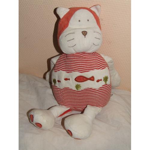 Chat Rayé Rouge Poissons Peluche Grand Modéle 35 Cm 