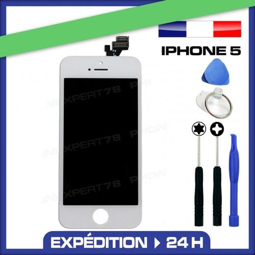 Vitre Tactile + Écran Lcd Sur Chassis Iphone 5 Blanc + Outils