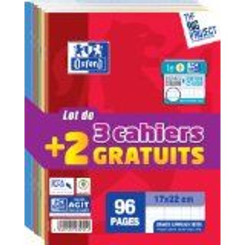 Oxford Scolaire Cahier Agrafé 17x22cm 96 Pages 90g Séyès Seyès Grands Carreaux Lots De 3 Cahiers + 2 Gratuits