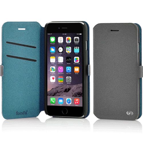 Etui Folio Fonex Série Elegance Stand Pour Iphone 6s Gris Clair Et Bleu