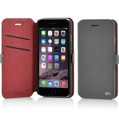 Etui Folio Fonex Série Elegance Stand Pour Iphone 6s Gris Clair Et Rouge