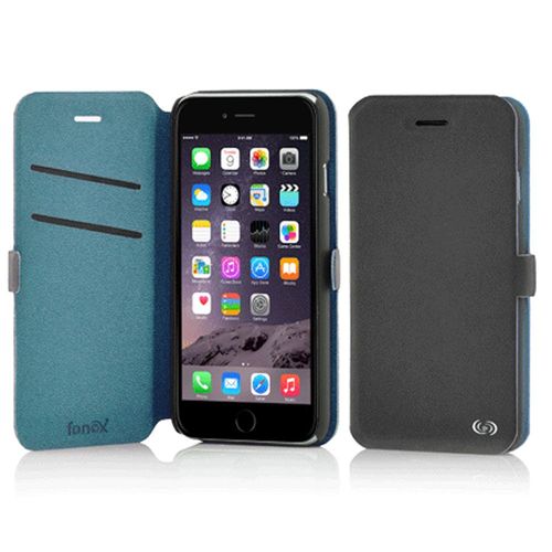 Etui Folio Fonex Série Elegance Stand Pour Iphone 6s Plus Gris Foncé Et Bleu