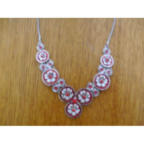 Collier Rouge Et Argent - Comme Neuf