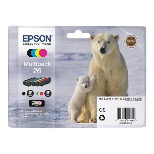 Epson 26 Multipack - Pack de 4 - noir, jaune, cyan, magenta - original - cartouche d'encre - pour Expression Photo XP-760, 860; Expression Premium XP-510, 520, 600, 620, 625, 720, 800, 820