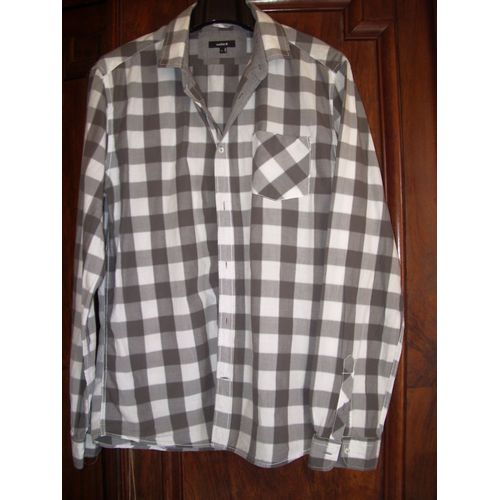 Chemise Celio Grise À Carreaux Taille L Manches Longues Superbe