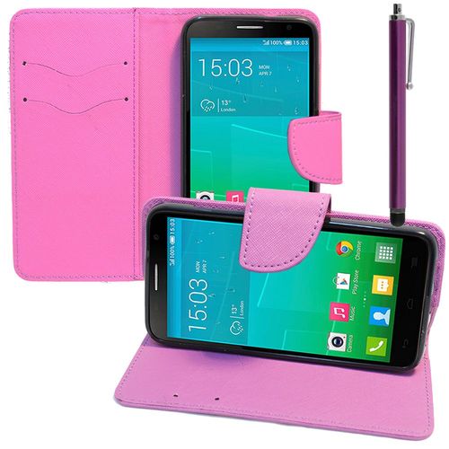 Etui Portefeuille Pour Alcatel Idol 2 S 5.0" Support Video Cuir Pu Effet Tissu - Violet + Stylet