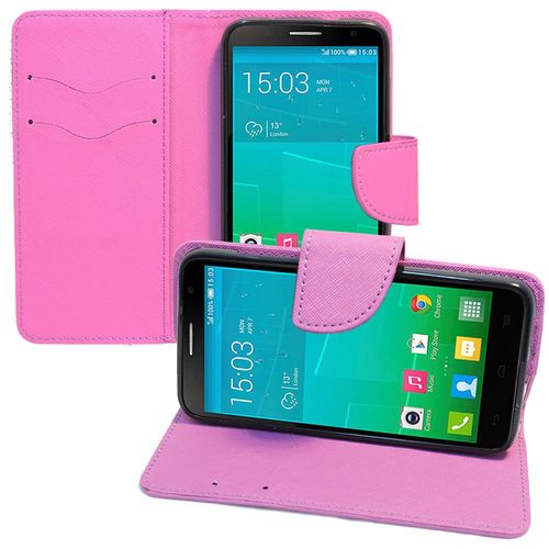 Etui Portefeuille Pour Alcatel Idol 2 S 5.0" Support Video Cuir Pu Effet Tissu - Violet