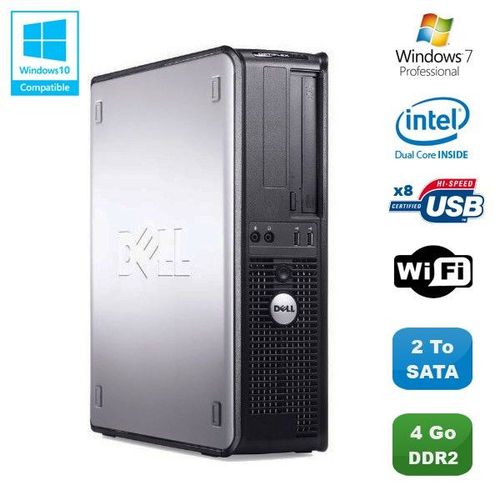 PC DELL Optiplex 760 DT Intel Dual Core E5200 2,5Ghz 4Go DDR2 2000Go WIFI Win 7