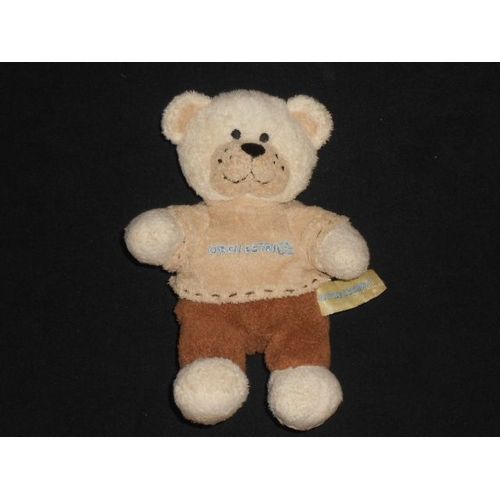 Doudou Peluche Ours Marron Beige Crème  - Motif Empreinte Bleu - 20 Cm - Orchestra