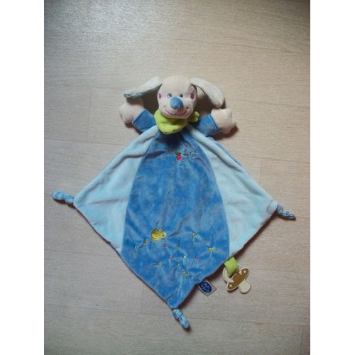 Doudou Peluche Plat Chien Mots D Enfants Leclerc Attache Tetine Bleu Raye Vert Poussin Eveil Bebe Naissance Rakuten