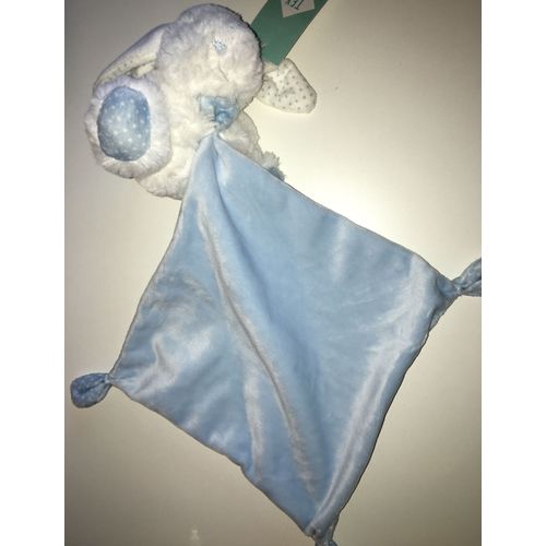 Doudou Lapin Blanc Et Bleu A Pois Mouchoir Tex Baby Peluche Bebe Naissance