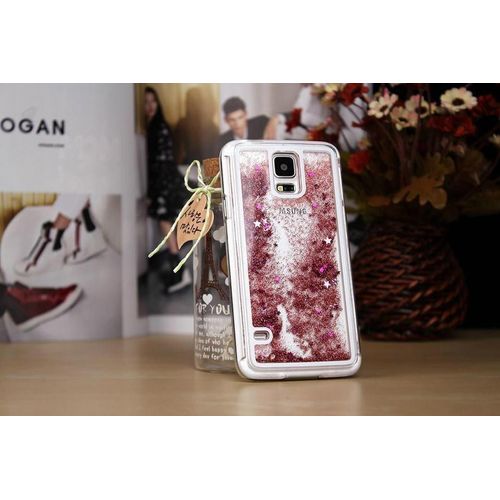 New Coque Rose Fushia Samsung Galaxy Note 4 Liquide Pailettes Etoiles Bling Diamant Stars Bumper