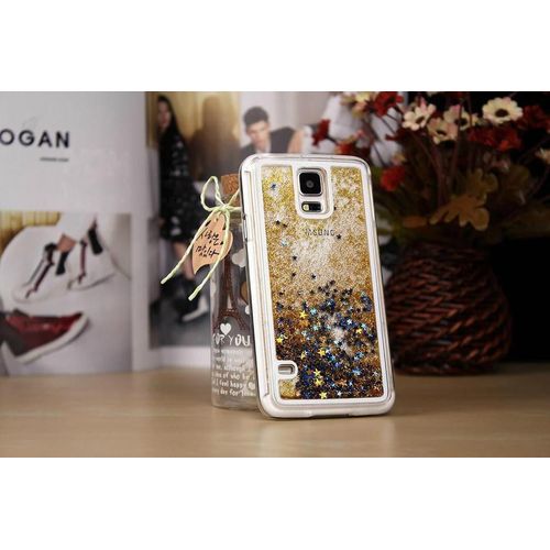 New Coque Or Gold Samsung Galaxy Note 4 Liquide Pailettes Etoiles Bling Diamant Stars Bumper