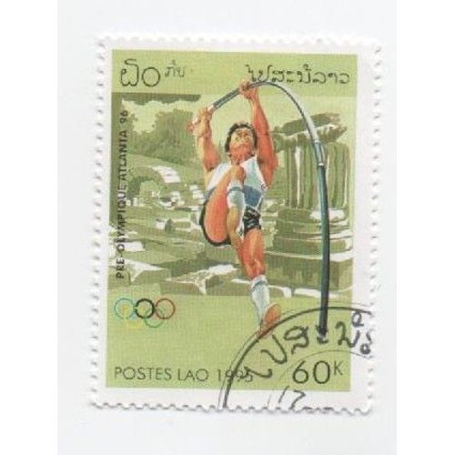 Timbre Laos Lao Pre Olympiques Atlanta 96 Saut A La Perche 60k