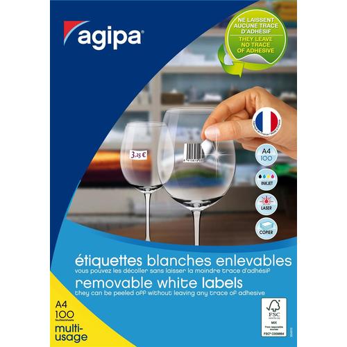 Agipa Bte 1600 Étiquette 105x37 Mm (16 X 100f A4) Multi-Usage Coin Droit Enlevable Blanc