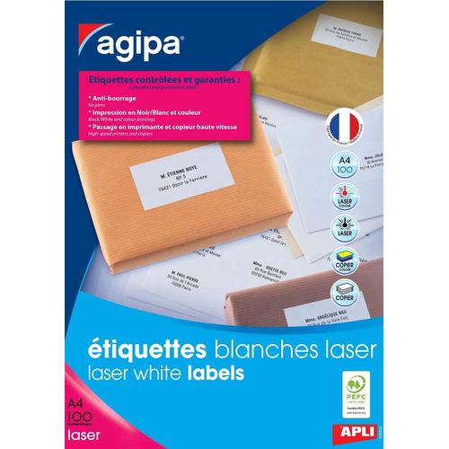 Agipa Lot De 3 Btes 1600 Étiquette 105x37 Mm (16 X 100f A4) Las / Cop Coin Droit Permanent Blanc