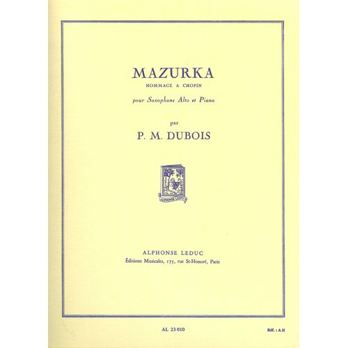 Mazurka (Hommage À Chopin) Pour Saxophone Alto Et Piano