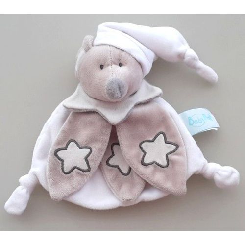 Doudou Plat Souris Baby Nat Grise Et Blanche Phosphorescente Étoile