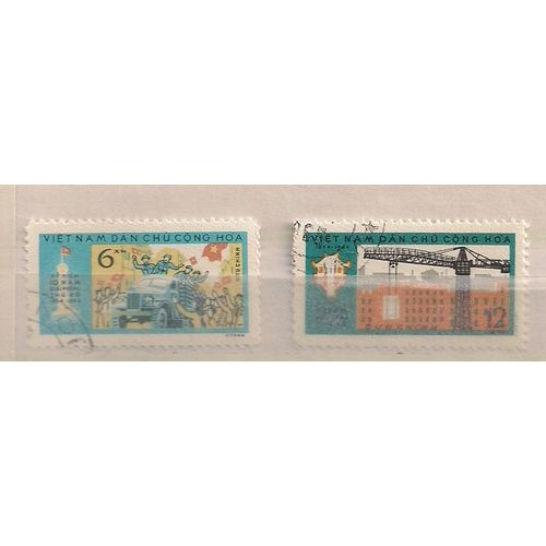 Vietnam- 2 Timbres Oblitérés- 10ème Anniversaire De La Libération D' Hanoï- N°386/7