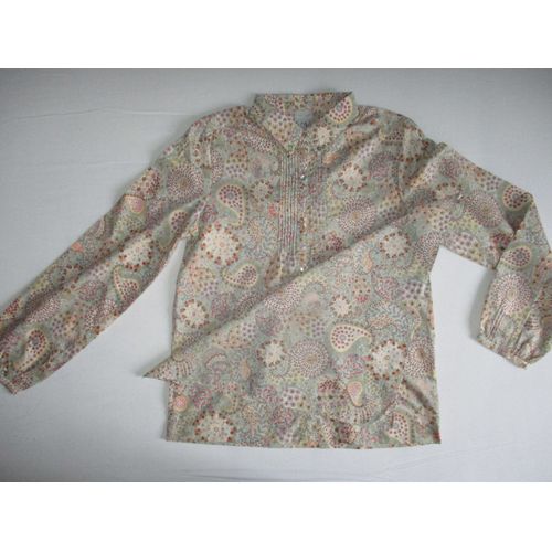 Chemisier Et Foulard Liberty Cachemire Tons Bleu Gris Rose Cyrillus 12 Ans