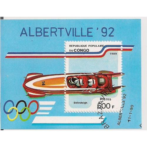 Congo- Timbre Bloc Albertville'92- Bobsleigh