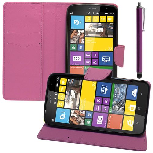 Etui Portefeuille Pour Nokia Lumia 1320 6.0" Support Video Cuir Pu Effet Tissu - Violet + Stylet