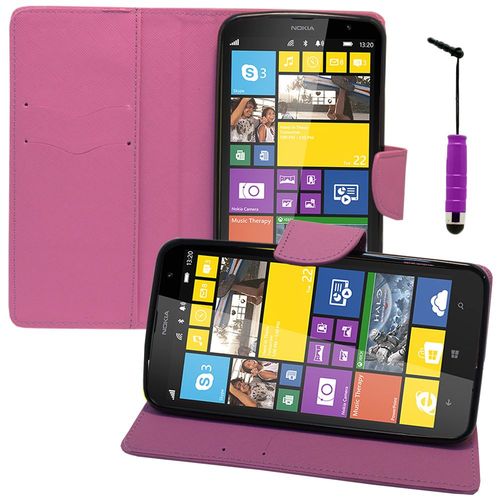 Etui Portefeuille Pour Nokia Lumia 1320 6.0" Support Video Cuir Pu Effet Tissu - Violet + Mini Stylet