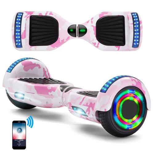 Hoverboard 6,5 Pouces Pour Enfant Et Ados Bluetooth Et Led Moteur Puissant - Rose Camouflage-