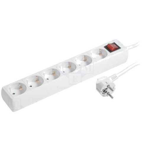 Multiprise blanche avec rallonge 1.5m - parafoudre - 6 prises 230VAC 16A
