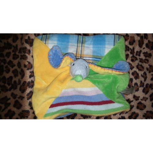 Doudou Chien Multicolore Happy Horse Tricot Jaune Vert