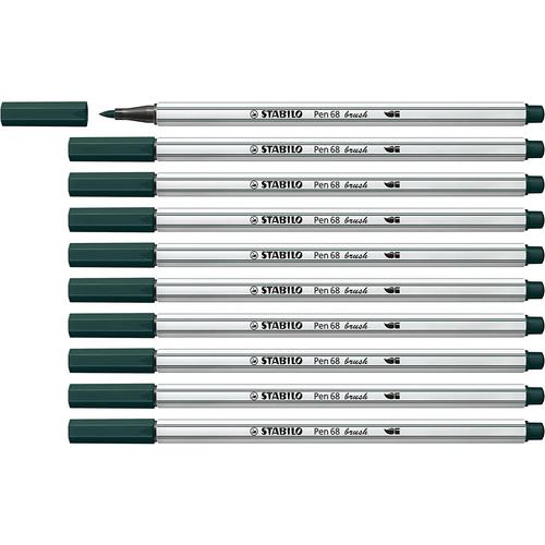 Stabilo Lot De 10 Feutres Pinceau Pen 68 Brush, Vert Sapin