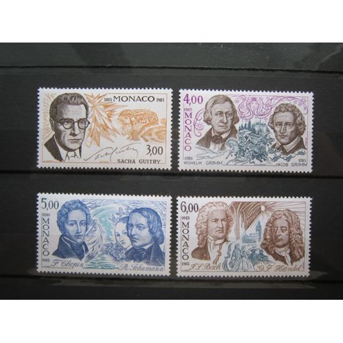Monaco. Timbres N° 1501-1504 (1985). Serie Les Arts. Anniversaire De Naissance D Ecrivains Et Musiciens Celebres