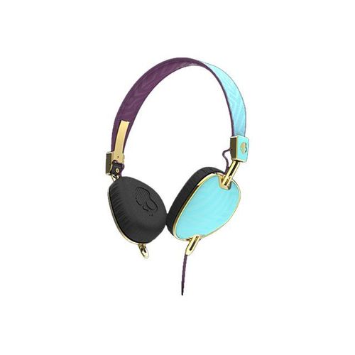 Skullcandy Knockout - Écouteurs avec micro - sur-oreille - filaire - jack 3,5mm - or, rouge-gorge, violet flou
