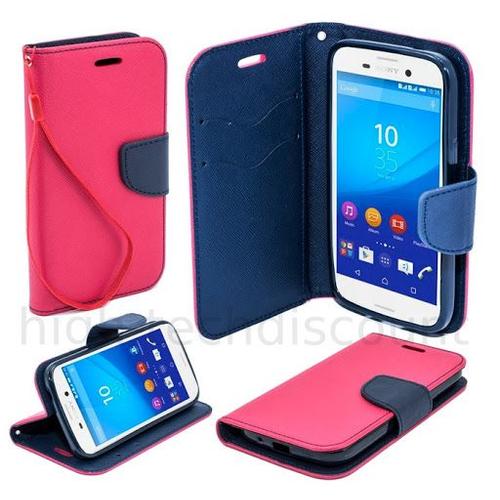 Housse Etui Coque Pochette Portefeuille Pour Sony Xperia Z5 + Film Ecran - Rose / Bleu