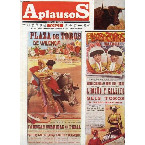 Aplausos, Semanario Taurino, Año Ix, N° 409, Julio 1985 (Sumario: Ruiz Miguel. Paco Ojeda. Victorino Martin Y La Diputacion De Valencia. Antonio Vera, La Promesa Que No Cuajo...)