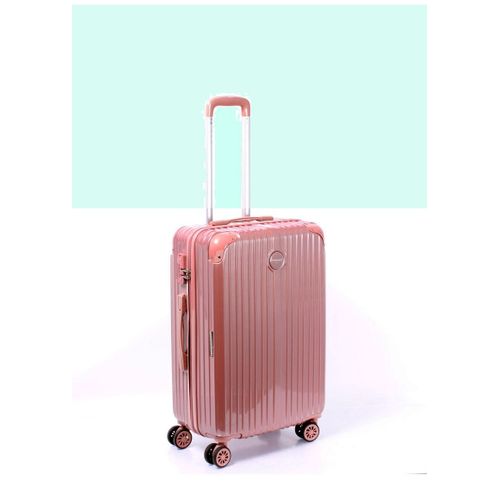 Fly Bag Bagage valise saumon SECURITE RIGID solide fabriquée en ABS matériau robuste anti-chocs déplacer confort équipées 2 espace rangement doublé trolley ajust 2 tube 4 roue pivot 360° poignées 65CM