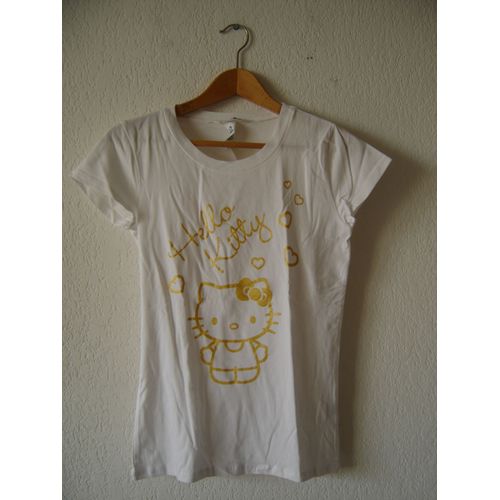 T-Shirt H&m Imprimés Hello Kitty Blanc/Doré - Femme
