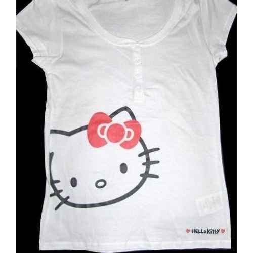 T-Shirt Col Boutonné Manches Courtes H&m Hello Kitty Blanc Femme Taille 38 M