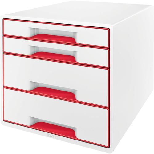 Leitz Bloc De Classement Wow Cube, 4 Tiroirs, Blanc/Rouge