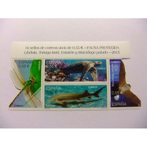 Espagne 2015 - Faune - Dragonfly - Turtle - Sturgeon - Bat - Edifil N ° 4982 /85 ** Mnh