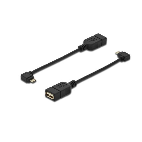 ASSMANN - Adaptateur USB - USB (F) pour Micro-USB de type B (M) - USB 2.0 OTG - 20 cm - connecteur à 90°, moulé - noir