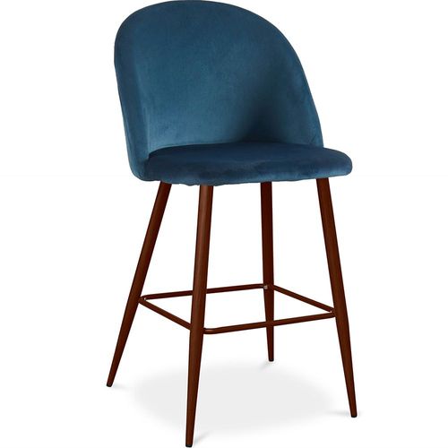 Tabouret Tapissé En Velours - Design Scandinave - Bennett Bleu Foncé