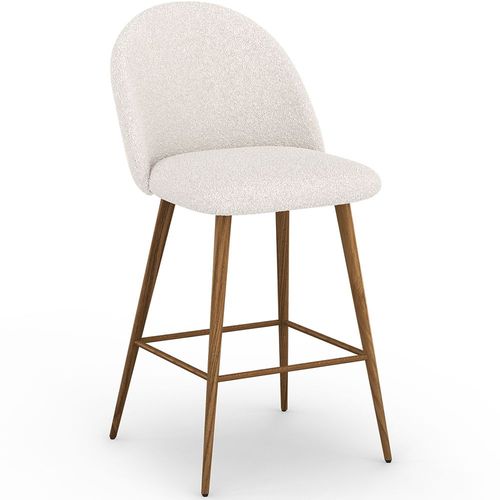 Tabouret En Bouclette Fausse Fourrure Tapissée - Boucles Blanches - Design Scandinave - Bennett Blanc