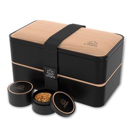Boîte Bento 1,2 L Noir Et Bois De Hêtre